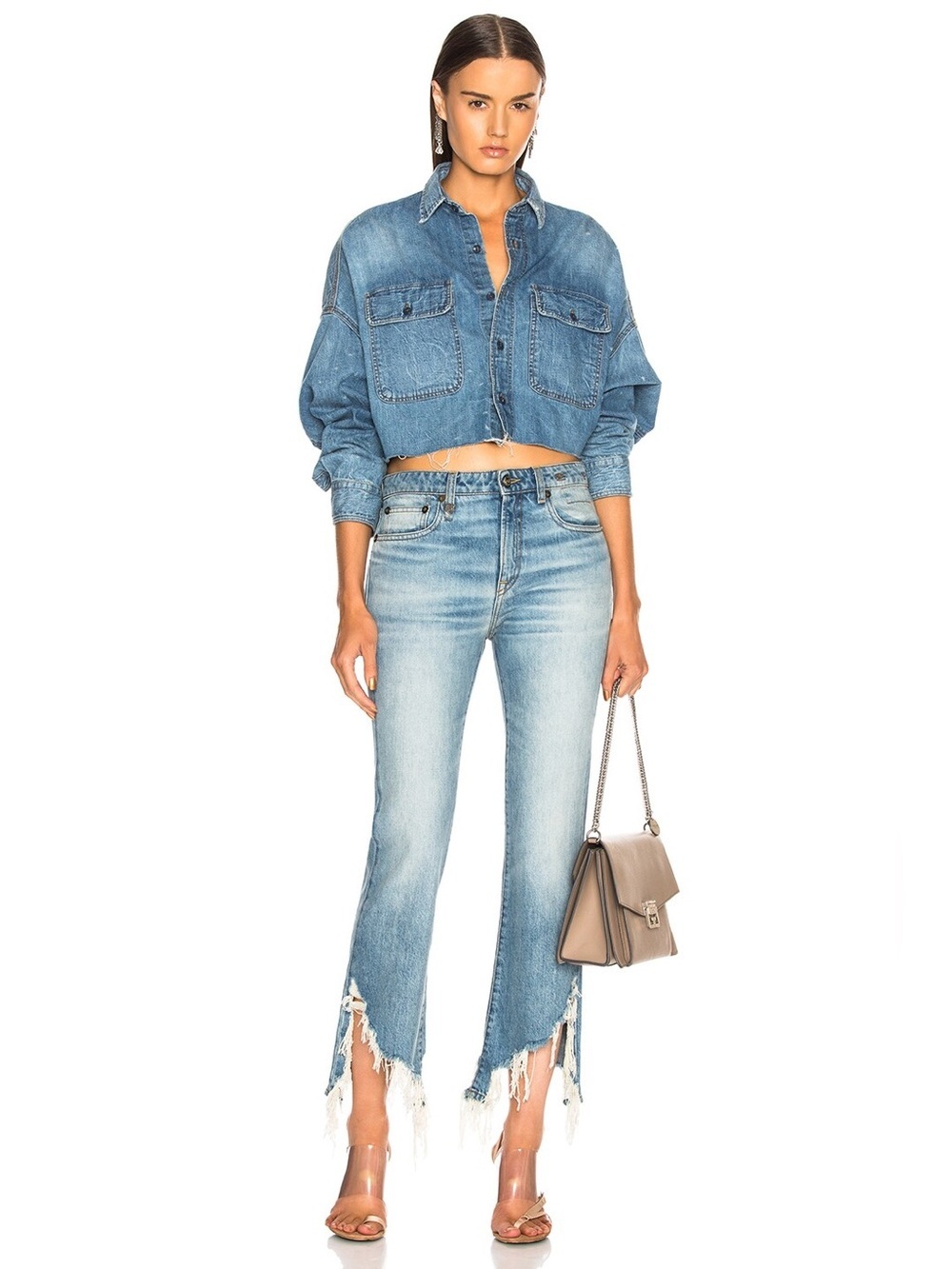 R13 Kick Fit Torn Straight Jeans 30 Mason Blue Denim Raw Hem Minimalist NWT - Picture 5 of 16